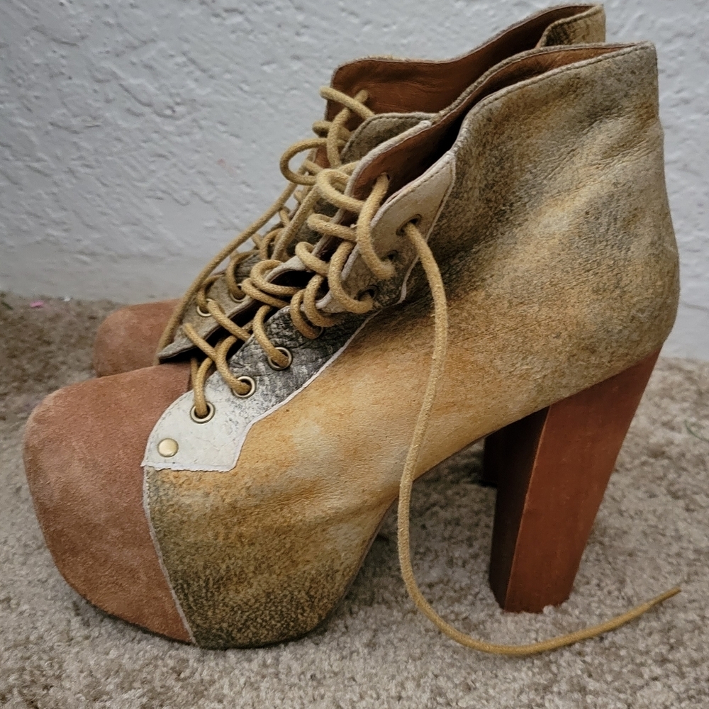 Jeffrey Campbell Lita Platform Heeled Lace Up Bootie Size 7